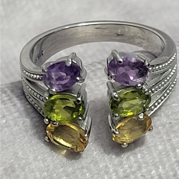 African Amethyst, Peridot, Brazilian Citrine Open Band Ring Size 9 - Picture 9 of 14
